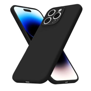 Imagem de uvcoat Capa de silicone para iPhone 14 Pro, capa fina de gel de borracha macia para mulheres e meninas, linda capa de telefone TPU fosco com proteção total da câmera, design simples minimalista, preta