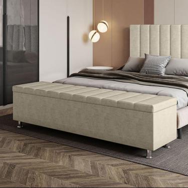 Imagem de Calçadeira Baú Recamier Estofado Casal 140 Cm ônix Veludo Bege