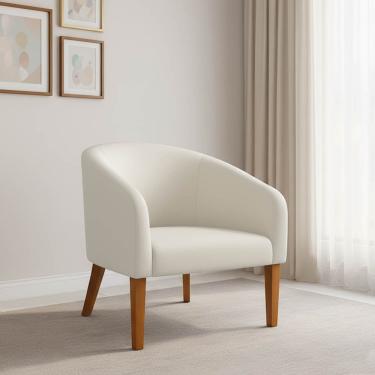 Imagem de Poltrona Sala Decorativa Stella Pé Madeira Trapézio Castanho Veludo Bege D03 - D'Rossi