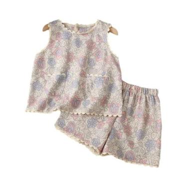 Imagem de Conjunto De Verão Para Meninas Com Estampa Floral E Bolinhas, Colete C