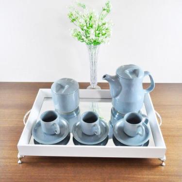 Imagem de Bandeja Café Espelhada-LUXO Madeira cor BRANCA 26x39x5 com alças e pés