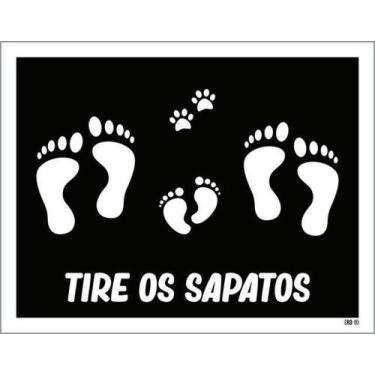 Imagem de Kit 3 Placas Tire Os Sapatos Preta Pegadas 27X35 - Sinalizo