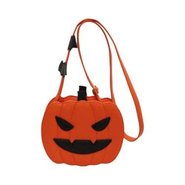 Imagem de Bolsa Transversal Feminina De Couro PU Com Tema Abóbora Halloween, Bol