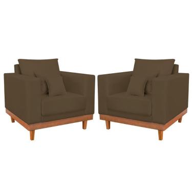 Imagem de Kit 02 Poltrona Living Suede Base Madeira Sala Recepção Marrom