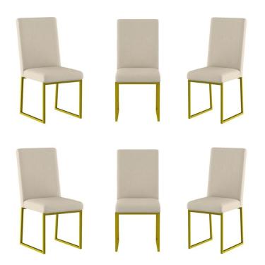 Imagem de Kit 6 Cadeiras Para Mesa De Jantar Base Industrial Dourado Balaqui Bege