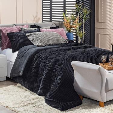 Imagem de Kit Coberdrom Canelado Boston Solteiro 02 Peças - Dupla Face Manta E Sherpa Colorida Cor Preto