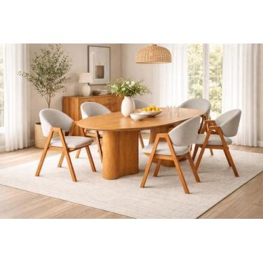 Imagem de Mesa de Jantar Orgânica 1.80m Ravena 6 Cadeiras Estofadas Tecido Linho