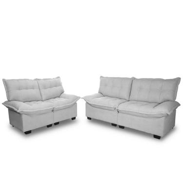 Imagem de Conjunto Sofá Coliseu 3 E 2 Lugares Bouclê Cinza -king House