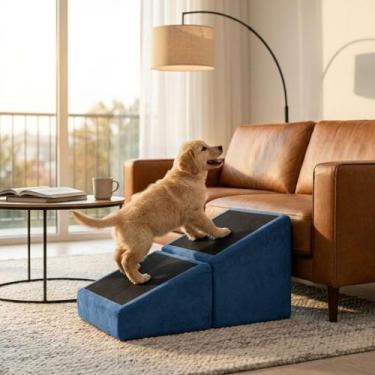 Imagem de Rampa Escada Vira Puff Móvel Suede Para Pets Cachorro Gato P03 Cor:Ros