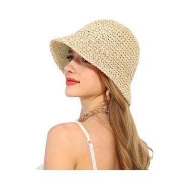 Imagem de Chapéu De Palha De Crochê Feminino Para Verão Com Proteção UV, Respirá