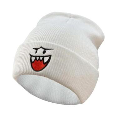 Imagem de Gorro De Lã Quente Com Rosto Feliz Bordado Para Casais, Ideal Para Esp
