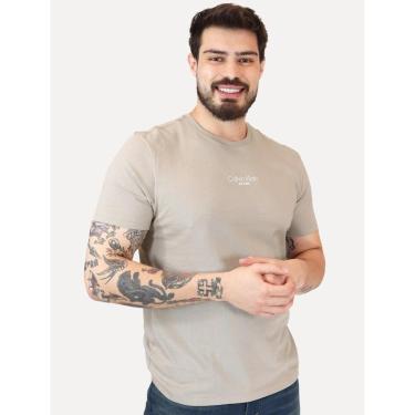 Imagem de Camiseta Calvin Klein Jeans Masculina Frontal Logo Rubber Relevo Cáqui Claro-Masculino