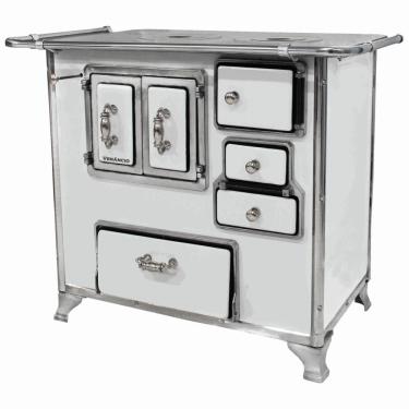 Imagem de Fogão a Lenha Venâncio Tradicional Nº02 Branco Gabinete Porta Dupla na Esquerda Chapa Ferro Fundido