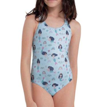 Imagem de Maiô Infantil Praia She Dupla Face Estampa Fofa 2 em 1, Azul az00, 8