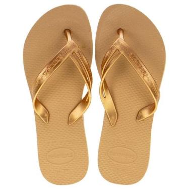 Imagem de Chinelo de Dedo Feminino Clássico Vazado Elegance Havaianas, Dourado, 