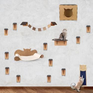 Imagem de Playground Gatos Kit 18 Peças Prateleira Nicho Arranhador Parede Escad