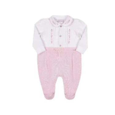 Imagem de Macacão Longo Bebê Menina Malha Tricô Bordado Paraiso 14552, Rosa, G (