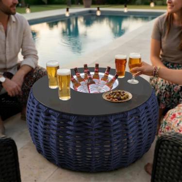 Imagem de Mesa de Centro Cervejeira em Aço e Corda Náutica Azul Harpia