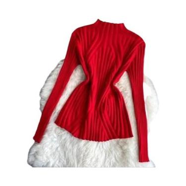 Imagem de Suéter Feminino Slim Fit De Tricô Gola Alta Pulôver Manga Longa Outono