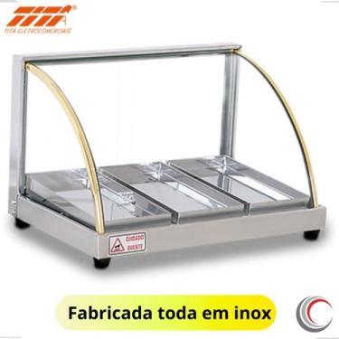 Imagem de ESTUFA VITRINE EXPOSITOR CURVA INOX PARA SALGADOS 3 BANDEJAS 127v - Ti