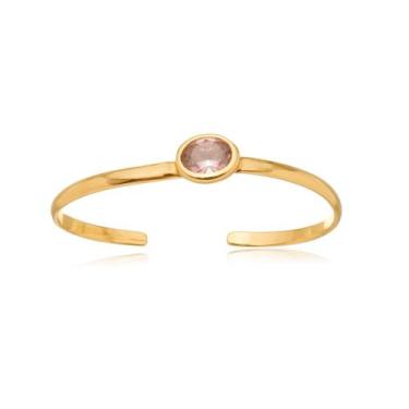 Imagem de Bracelete Banhado A Ouro Com Zircônia Oval Quartzo Rosa - carolina alc