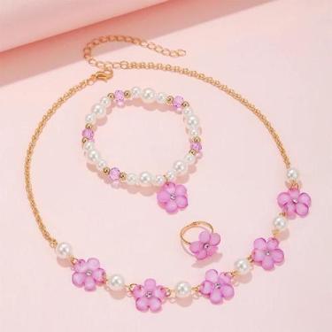 Imagem de Conjunto De Joias Com Pingente De Flor Para Meninas, Colar, Pulseira, 