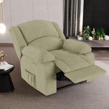 Imagem de Poltrona Reclinável Madrid Power Touch Massagem USB Linho Bege Gran Belo
