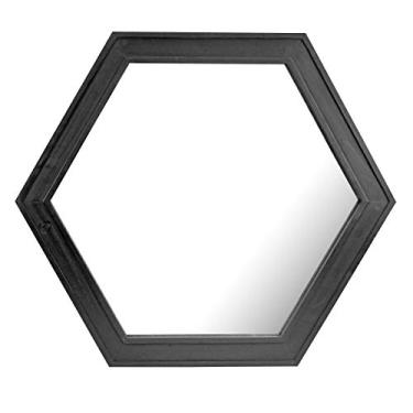 Imagem de Stonebriar Espelho de parede hexagonal decorativo de 61 cm com moldura de madeira pintada em preto e suporte de pendurar anexado, 61 cm x 53 cm