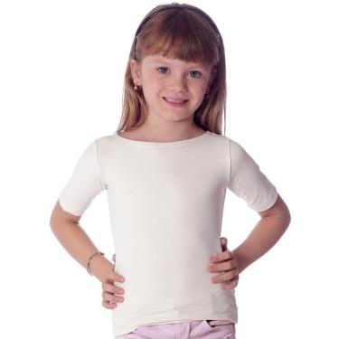 Imagem de Blusa Infantil com Proteção UV Palha Feminina Manga Curta Decote Canoa