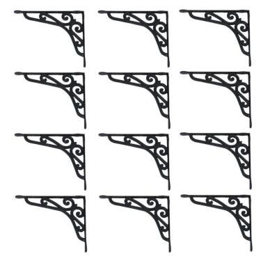 Imagem de Kit 12 Cantoneiras Preta Suporte Parede Prateleira 15X20Cm