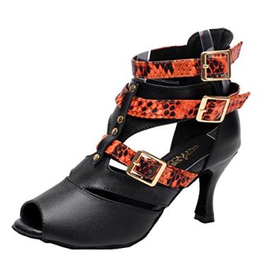 Imagem de Salabobo AQQ-6178 feminino tango latino festa de baile casamento 3 ou 3,4 polegadas salto personalizado peep-toe couro dança sapatos, Amarelo, 4