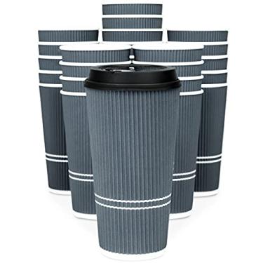 Imagem de Copos de café descartáveis com tampas – Copo de café para viagem de 540 ml (pacote com 50), Dusk Grey, 22 oz