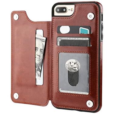 Imagem de Capa de couro premium slim fit de luxo para iphone 14 13 11 12 pro xs max xr x se 6s 6 7 8 plus porta cartão de carteira slots caso flip, marrom, para iphone 11 pro