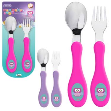 Imagem de Talher Infantil Criança Bebe Kit  2Pç Garfo e Colher Inox