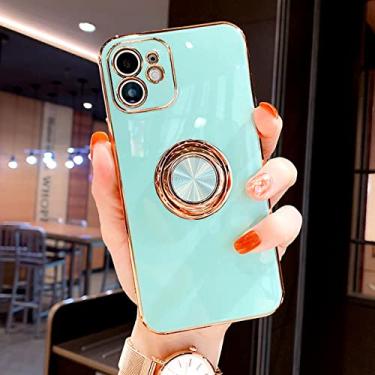 Imagem de Capa magnética macia de chapeamento para iphone 14 12 13 11 pro max mini xs xr x 7 8 plus capa completa com suporte de anel, hortelã, para iphone12 pro max