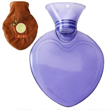 Imagem de Garrafa de água quente de PVC transparente com capa de pelúcia macia reutilizável e livre de BPA bolsa quente com capa de pelúcia macia para compressas de calor, aquecedor de cama e aquecedores de pés, almofada de alívio de terapia, roxa, 550 ml