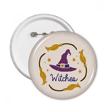 Imagem de Chapéu roxo padrão de desenho animado Halloween alfinetes redondos emblema botão decoração acessório 5 peças