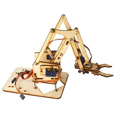 Imagem de Braço Mecânico, Kit de Braço de Robô, Braço de Robô de Madeira DIY 4 DOF Sg90 Servo, Brinquedos de Aprendizagem Eletrônicos
