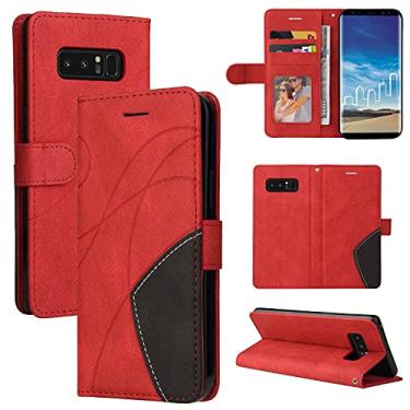 Imagem de Capa carteira para Samsung Galaxy Note 8, compartimentos para porta-cartões, fólio de couro PU de luxo anexado à prova de choque capa flip com fecho magnético com suporte para Samsung Galaxy Note 8 (vermelho)
