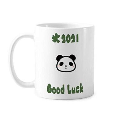 Imagem de Caneca de porcelana de café de cerâmica com estampa de animal panda de pelúcia adorável gato da sorte 2021
