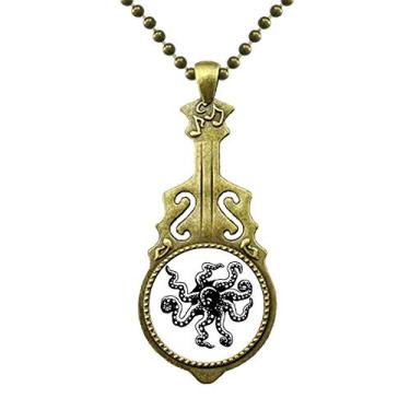 Imagem de DIYthinker Colar com ilustração preta polvo da vida marinha joia de guitarra antiga pingente de música