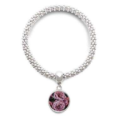 Imagem de DIYthinker Pulseira de prata com pingente de prata com rosas rosas rosas velhas ajustáveis