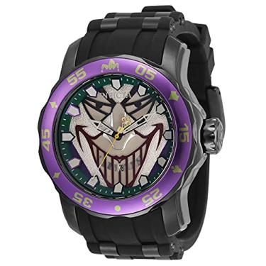Imagem de Invicta Relógio masculino DC Comics Joker 48 mm silicone, aço inoxidável quartzo, preto (modelo: 35608), Preto, Relógio de quartzo