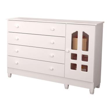 Imagem de Cômoda Infantil 4 Gavetas com Fraldário Gran Selena Branco Brilho Carolina Baby