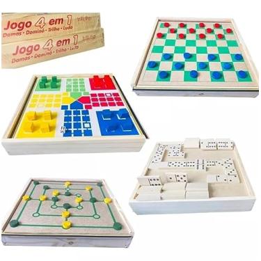 Imagem de Jogo 4 Em 1 Dama Trilha Ludo Dominó Tabuleiro Cx. De Madeira