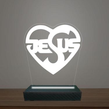 Imagem de Luminária Led 3d Jesus Coração Abajur Luxo