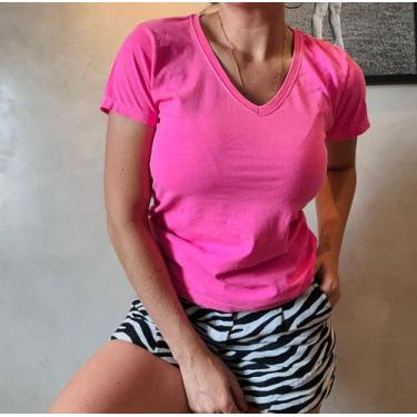 Imagem de Blusa T-Shirt Estonada Feminina 100% Algodão - Pink E Lemon