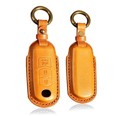 Imagem de HIBEYO Capa de chaveiro de couro de 3 botões compatível com Mazda 2 3 3 Axela 5 6 6 Atenza 8 CX-3 CX-4 CX-5 CX-7 CX-9 MX-5 MX-5 Miata Acessórios de carro Smart Key Holder - marrom