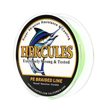 Imagem de Hercules linha de pesca trançada super fundida 8 fios de 10 lb a 300 lb teste para água salgada, 109/328/547/1094 jardas (100 m/300 m/500 m/1000 m), diamante.#0,12 mm-1,2 mm, desempenho de alto nível, cores variadas, Fluorescent Green, 20LB-0.20MM-328YDS(300M)-8 STRANDS