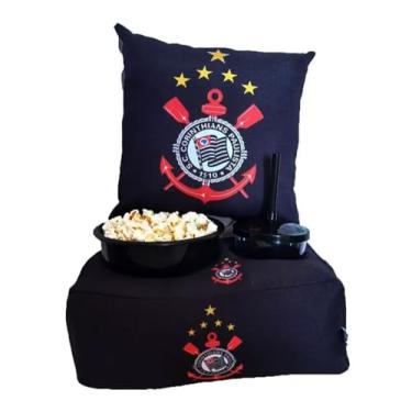 Imagem de Genérico Almofada Porta Pipoca Corinthians + Copo + Balde + Almofada 30cm x 20cm 12cm Fibra Siliconada Oxford Casual